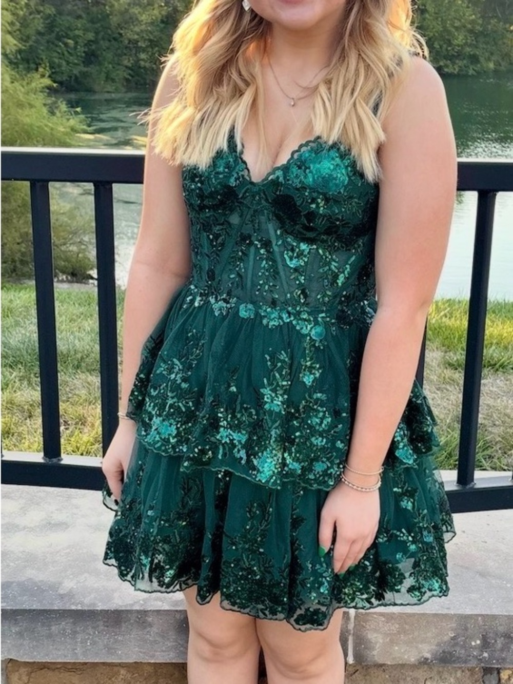 Emerald Green Sequin Tiered Mini Dress